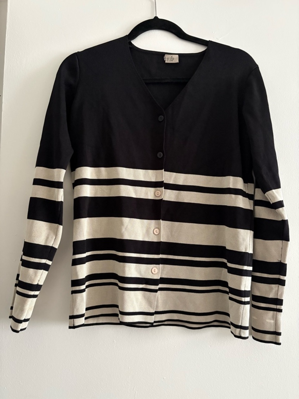 Black and Cream Striped Button Cardigan